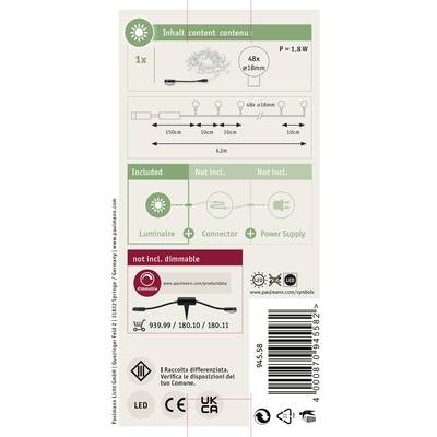Contenu : 1x LED, 1,8W, 6,2m. Inclus : Lampe, fiche ; non inclus : Adaptateur secteur. Non compatible avec variateur.