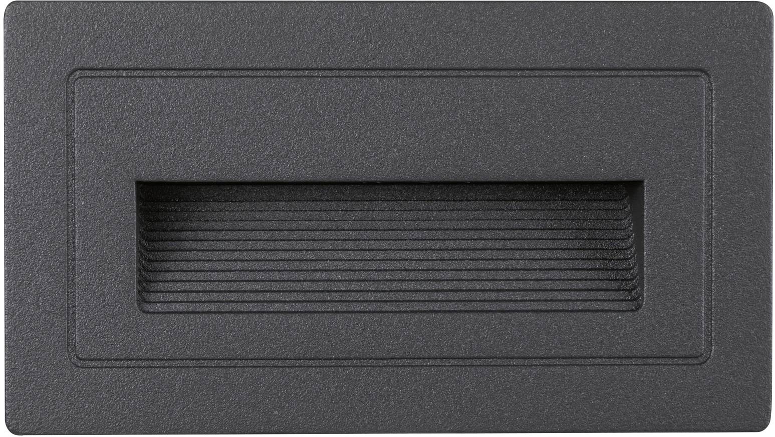 Poignée d'insertion rectangulaire noire avec surface striée, adaptée aux portes ou aux tiroirs.