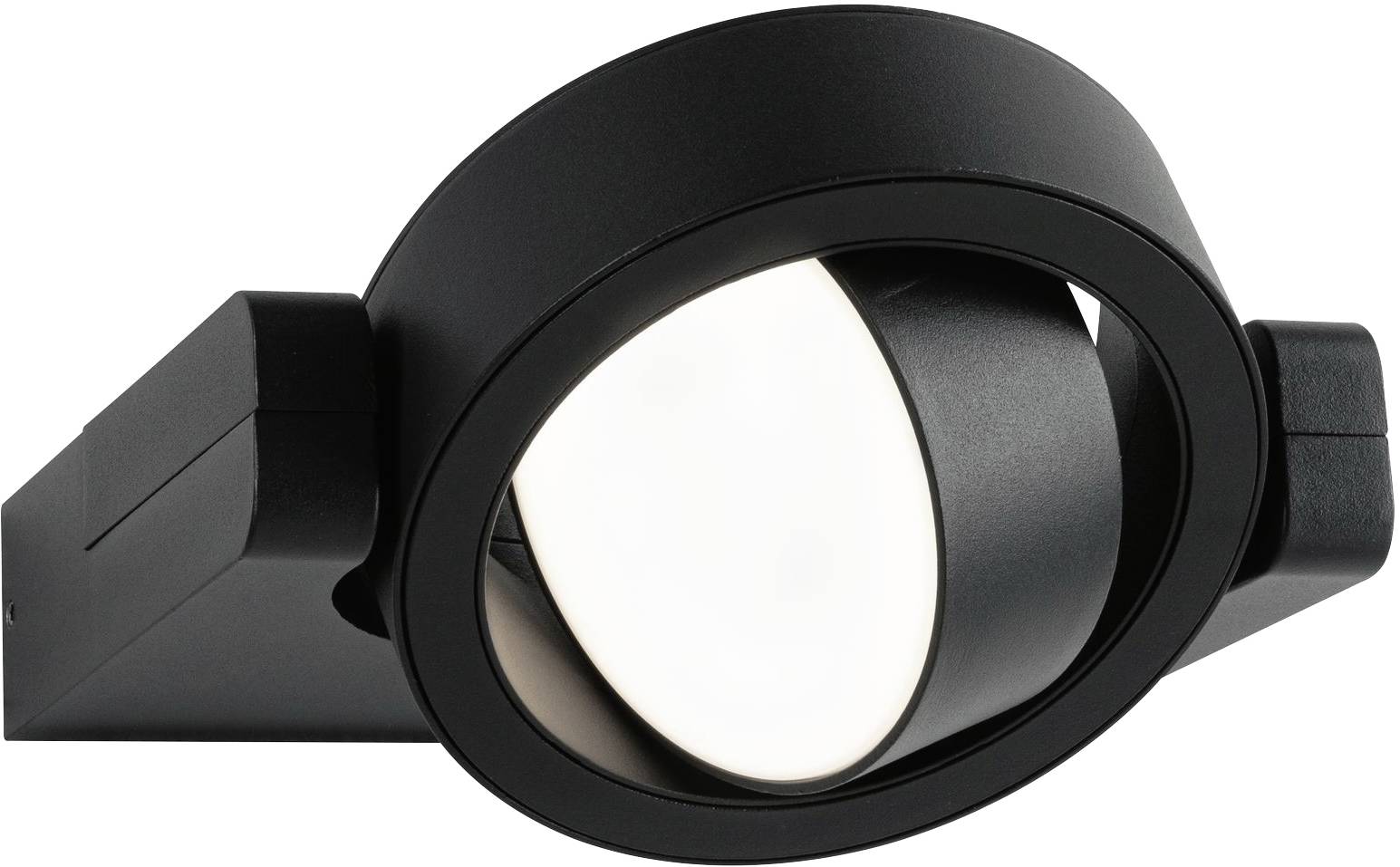 Plafonnier LED noir rotatif avec cadre circulaire, design moderne et angle lumineux ajustable.