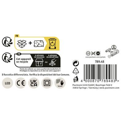 Représentation symbolique pour le recyclage des appareils électroniques. Note : 'Cet appareil est recyclé.' Contient des informations de contact.