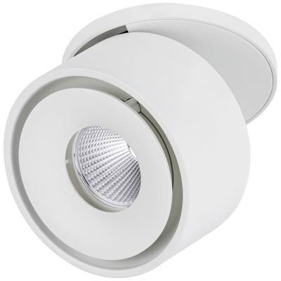 Un plafonnier blanc circulaire avec tête rotative et source lumineuse LED, adapté pour un éclairage ciblé dans des espaces modernes.