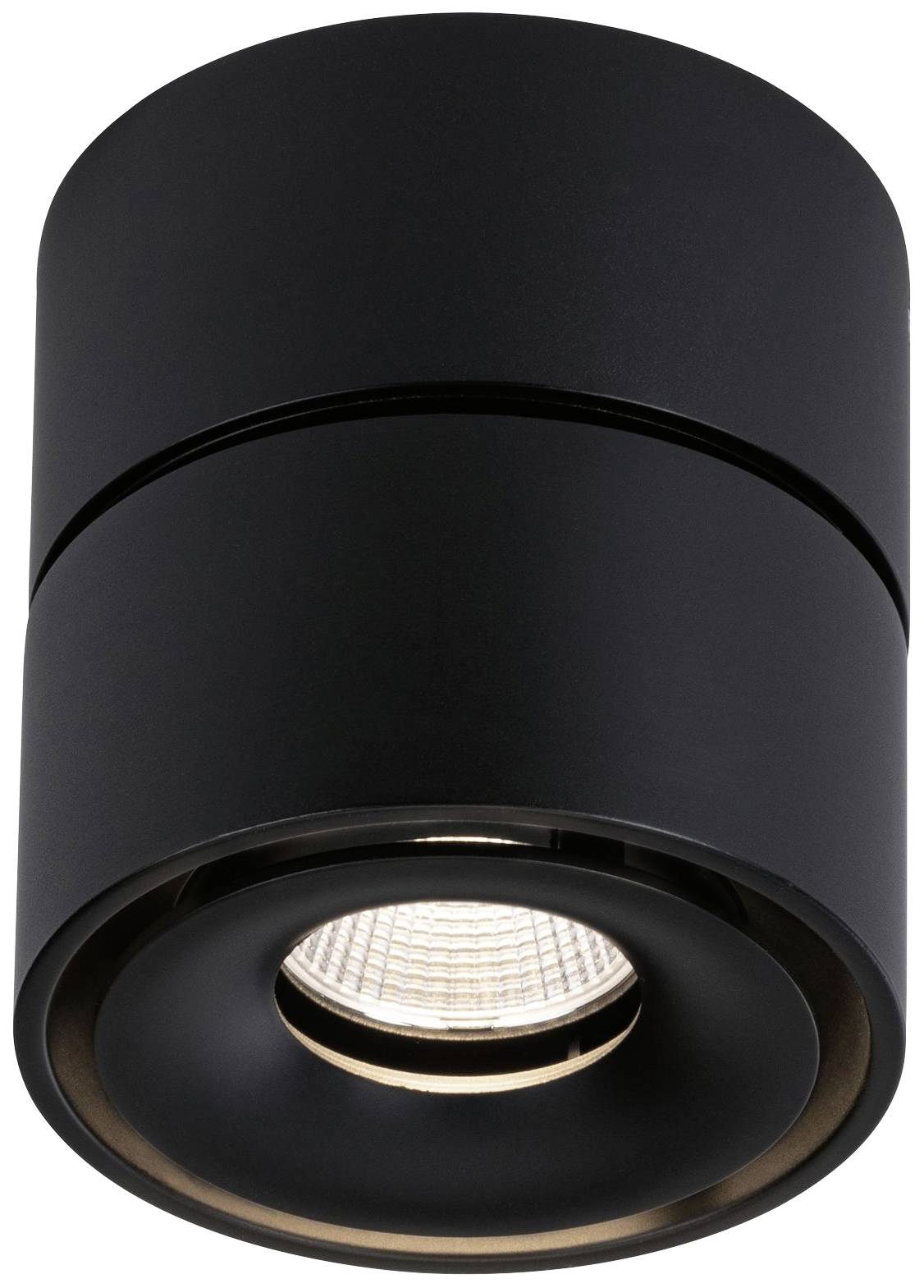 Un projecteur cylindrique noir orienté vers le bas, idéal pour un éclairage ciblé des espaces intérieurs.