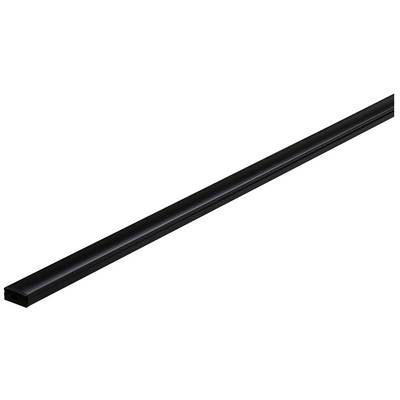 Une longue barre noire avec une section carrée, positionnée en diagonale, sur un fond blanc.