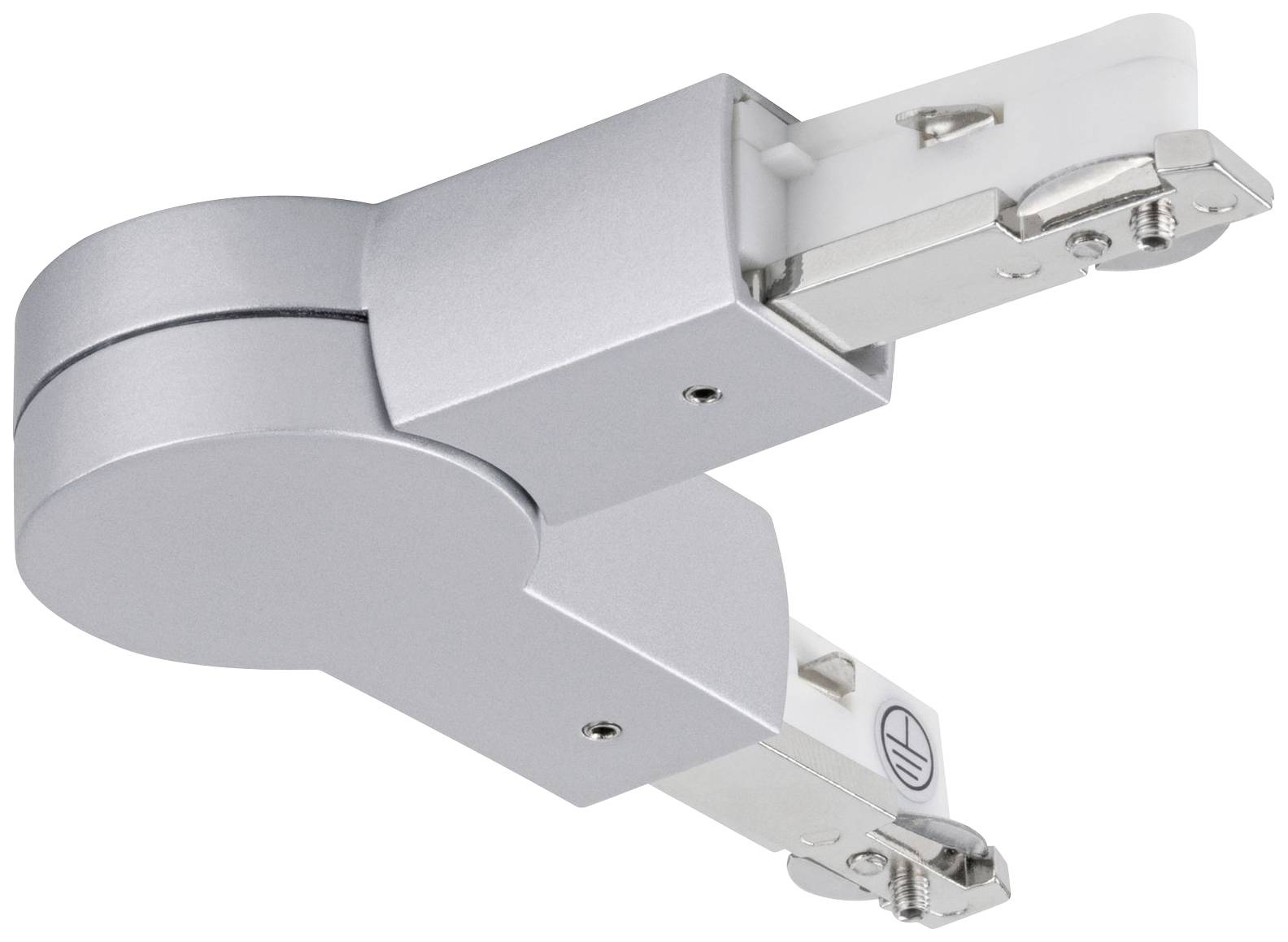 Charnière métallique réglable en argent au design incurvé. Permet de connecter des éléments et offre un mouvement flexible.