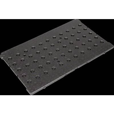 'Plaque rectangulaire noire en plastique avec de nombreux trous ronds, utilisable comme élément de structure ou de fixation.'
