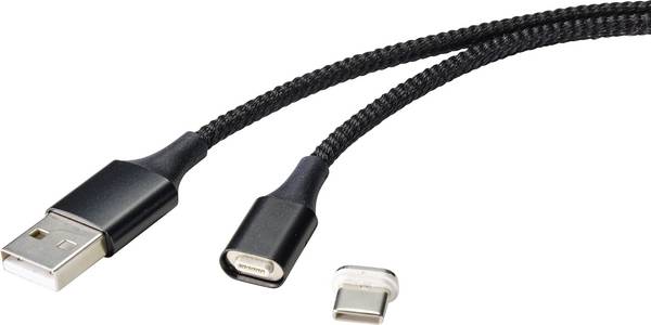 Renkforce Câble USB USB 2.0 USB-A mâle, USB-C® mâle 1.00 m noir connecteur magnétique RF-4746076