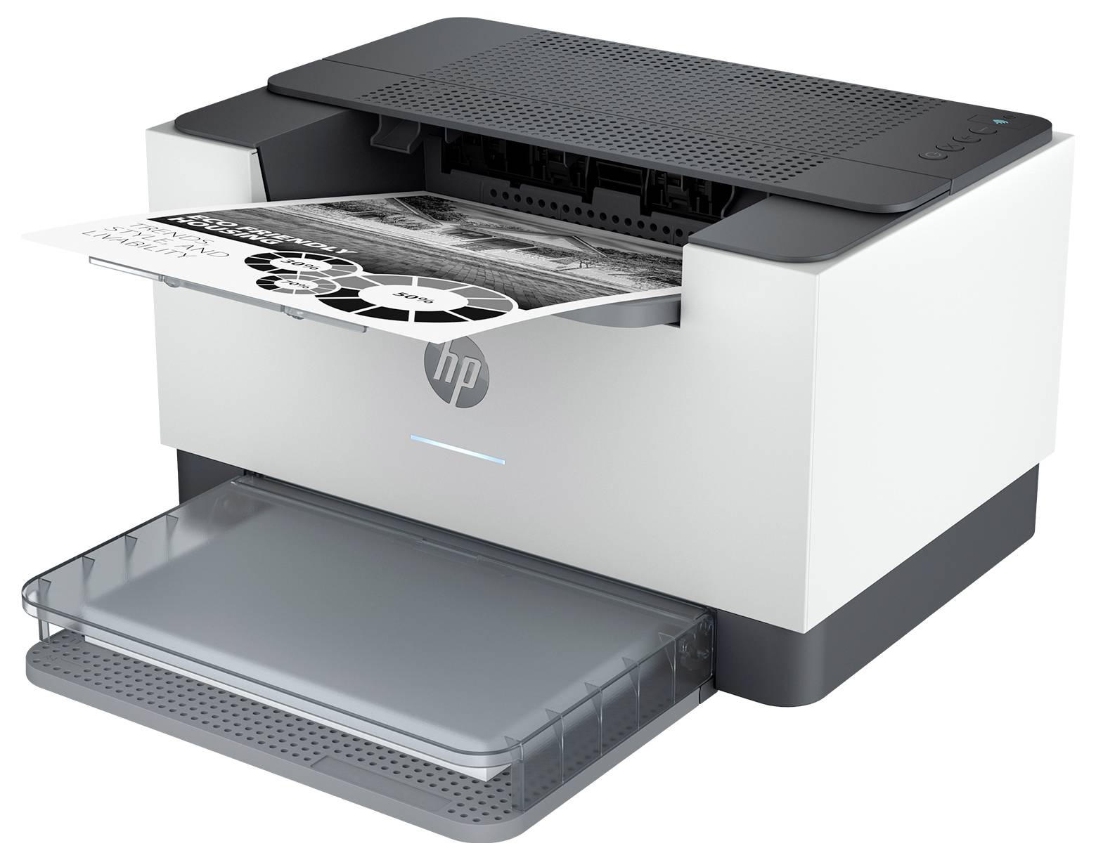 Une imprimante qui produit un document en noir et blanc contenant des diagrammes et du texte. L'imprimante est de conception simple.