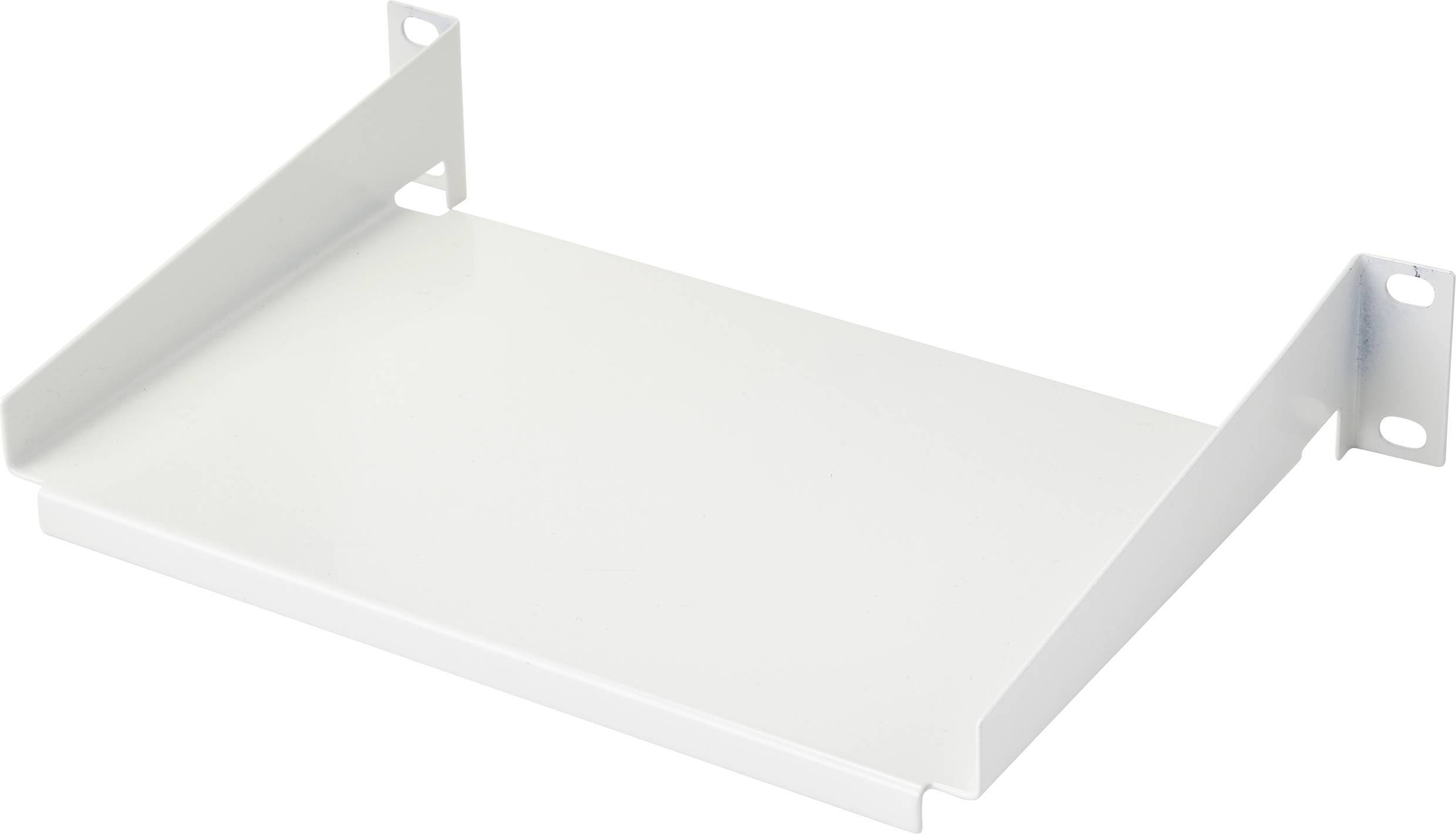 Une étagère simple en métal blanc avec deux supports de fixation murale. Idéale pour le rangement d'objets légers.