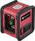 Appareil de mesure laser rouge avec boîtier noir de Toolcraft, affichant un laser vert pour des mesures précises.