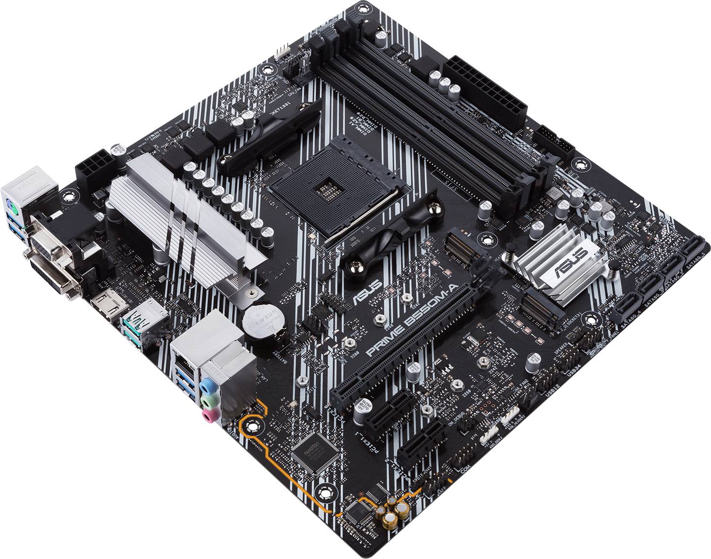 Une carte mère ASUS avec plusieurs slots PCIe, emplacements de RAM et ports USB, adaptée aux composants de matériel informatique.