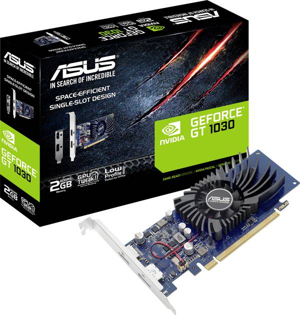 Asus Carte graphique Nvidia GeForce GT1030 2 GB RAM GDDR5 PCIe HDMI™, DisplayPort profil bas