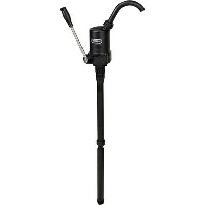 Pompe de fût manuelle en métal noir avec long tube et manivelle, adaptée pour pomper des liquides à partir de fûts.