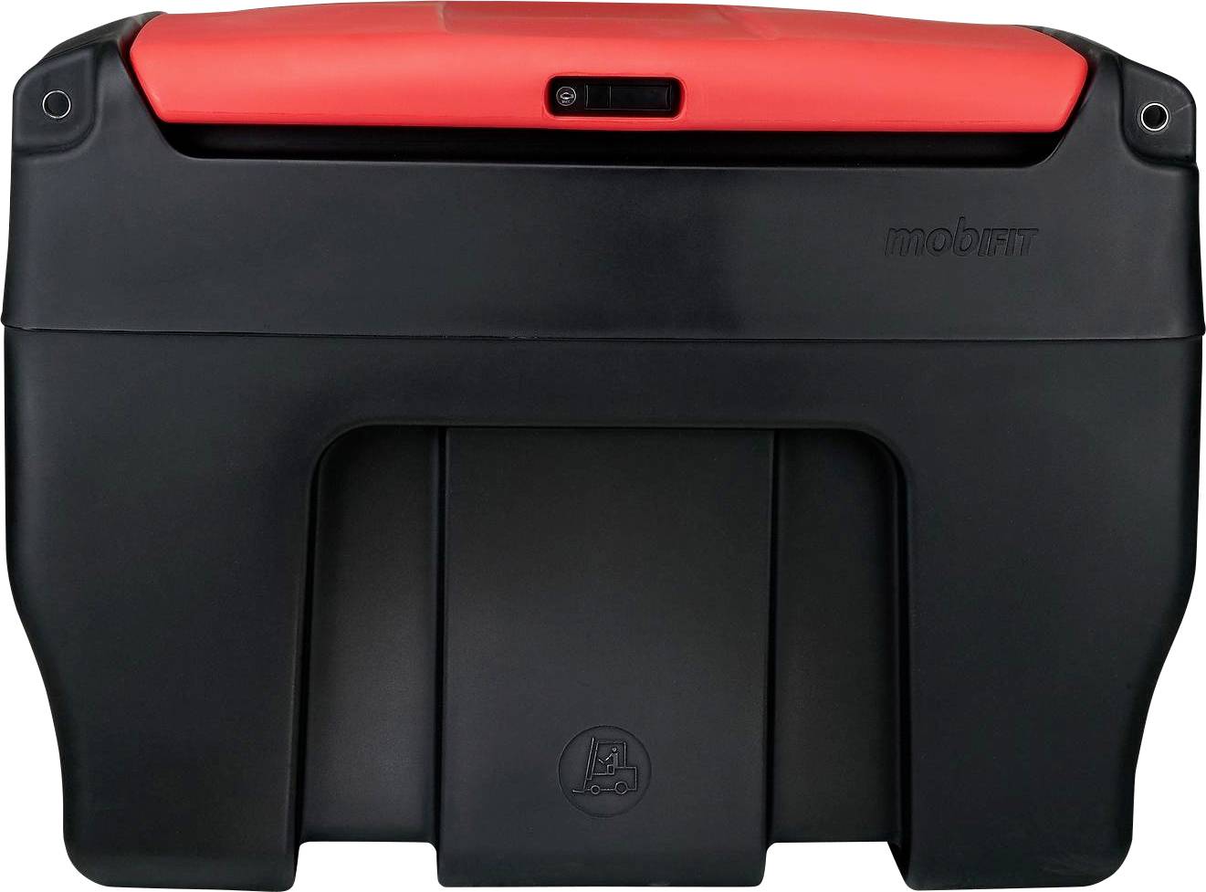 Une table pliante mobile noir et rouge nommée 'mobuaty'. Idéale pour les déplacements ou les petits espaces.
