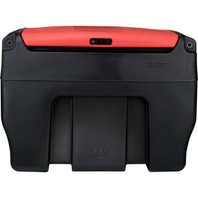 Une table pliante mobile noir et rouge nommée 'mobuaty'. Idéale pour les déplacements ou les petits espaces.