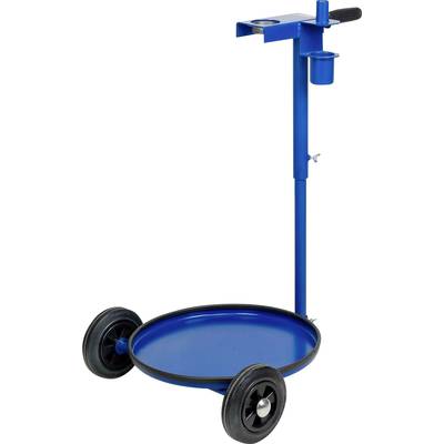 Chariot de transport bleu avec une plateforme ronde et deux grandes roues, adapté pour le transport facile d'objets lourds.