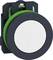 Un bouton-poussoir rond et plat avec un contour gris et un anneau vert, monté sur un support noir.