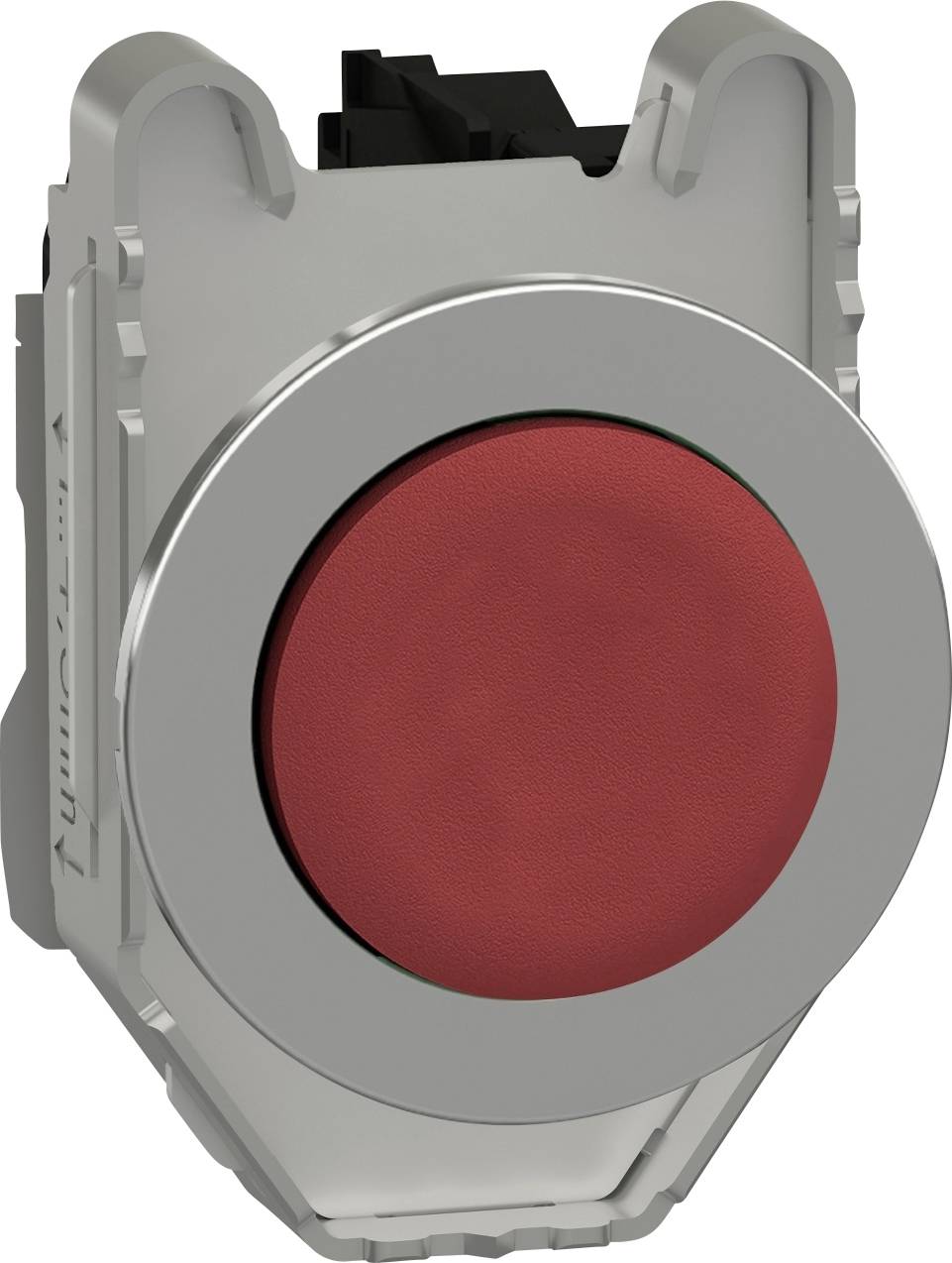Bouton d'arrêt d'urgence rouge et rond avec bordure argentée, prêt à être installé dans un système électrique ou mécanique de contrôle de sécurité.