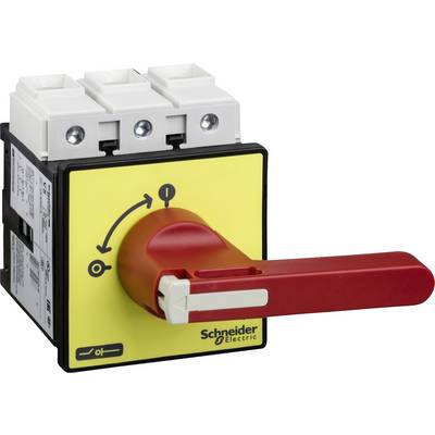 Un interrupteur principal de Schneider Electric. Le levier rouge est placé sur 'Arrêt', le symbole de la position est visible.
