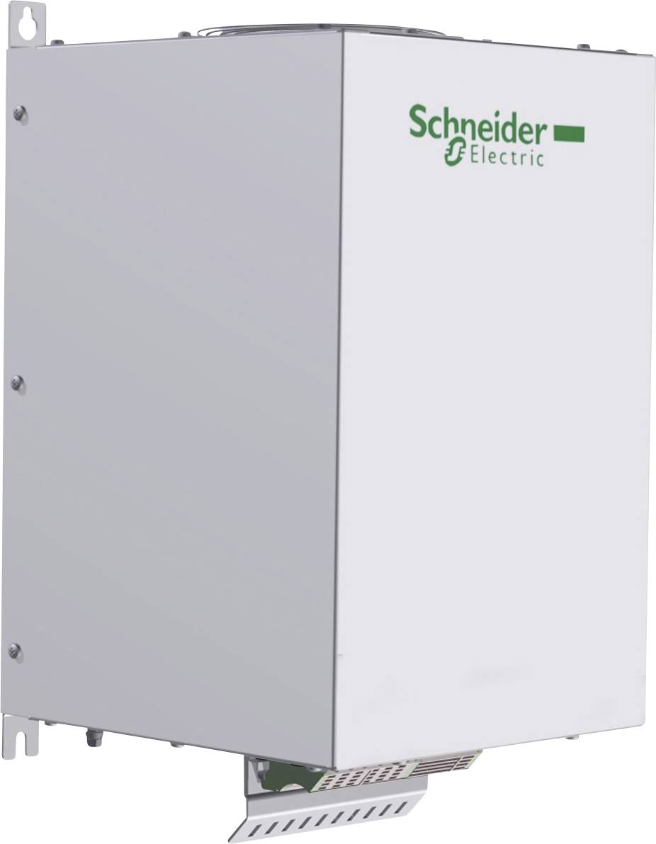 Un appareil électrique blanc de Schneider Electric, montable au mur, sert à la gestion ou au contrôle de l'énergie.