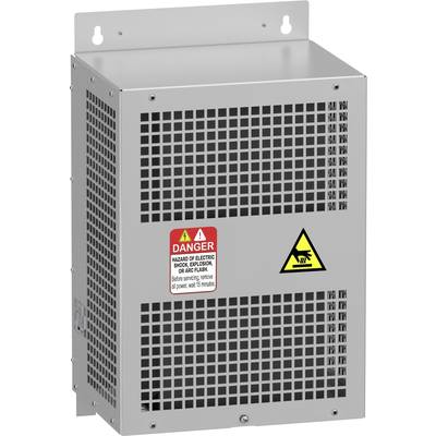 Boîte métallique avec des fentes de ventilation et un avertissement 'Danger de choc électrique ou d'arc électrique'.