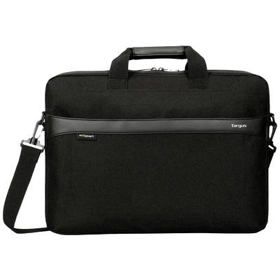 Un sac pour ordinateur portable noir avec des poignées et une bandoulière. Il présente un design épuré et le logo d'une marque est visible.