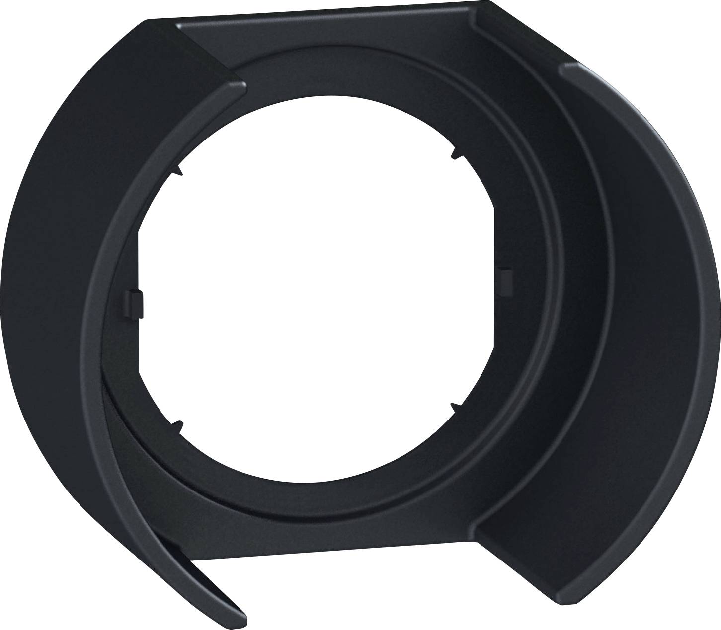 Pare-soleil circulaire noir pour appareil photo, qui réduit les lumières parasites et protège l'objectif.