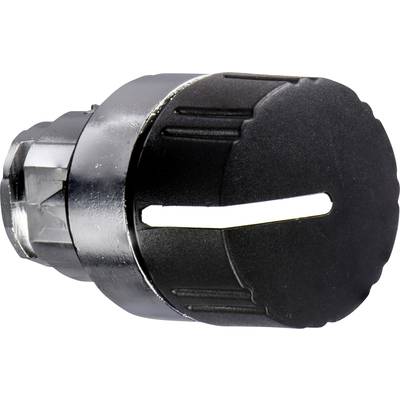 Un bouton rotatif noir avec une ligne de marquage blanche, monté sur un socle métallique cylindrique.