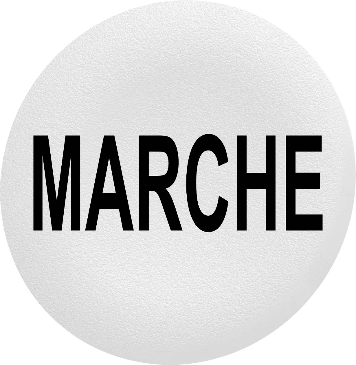 Bouclier circulaire avec le mot 'MARCHE' en lettres majuscules noires sur fond blanc.