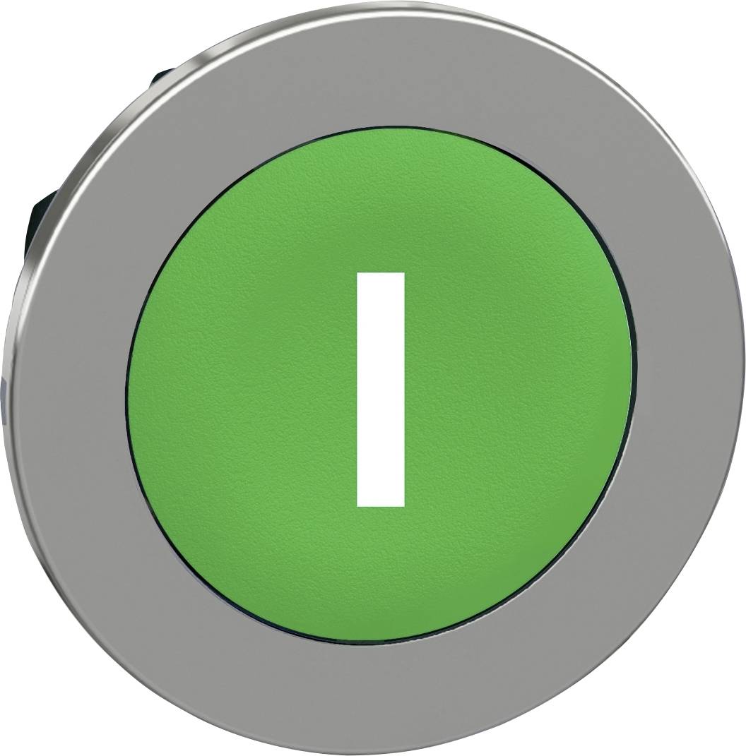 Un bouton rond vert avec un 'I' blanc au centre, probablement un bouton de mise en marche.