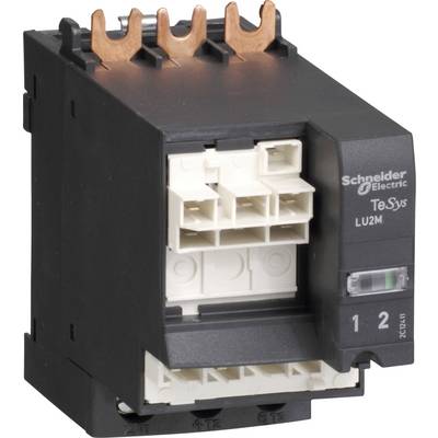 Un contacteur électrique de Schneider Electric, modèle TeSys LU2M, est présenté. Il dispose de connexions en haut et sur les côtés.