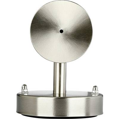 Un arrêt de porte rond en métal avec une tête magnétique circulaire sur un socle cylindrique, qui brille d'un éclat argenté sous la lumière.