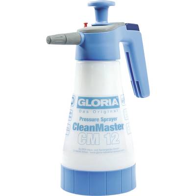 Un pulvérisateur bleu portant l'inscription 'Pressure Sprayer CleanMaster CM 12'.