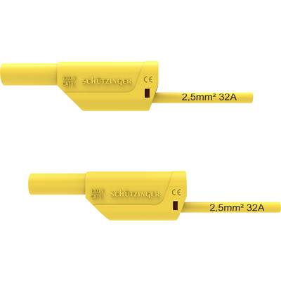 Deux connecteurs jaunes, marqués '1000V CAT II' et '2,5mm² 32A', pour applications électriques, chacun dans une orientation différente.
