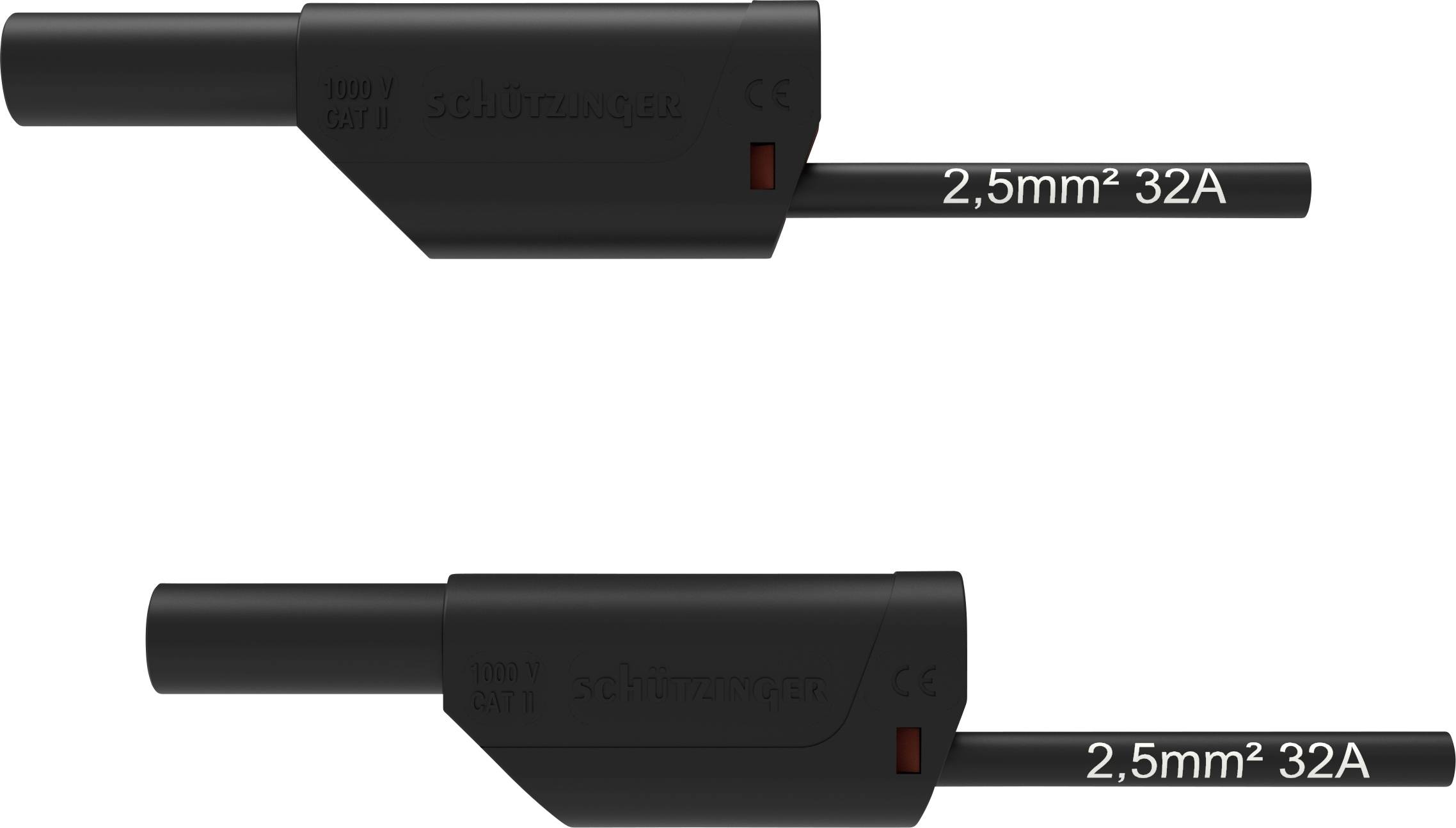 Deux connecteurs noirs, portant l'inscription « 2,5 mm² 32A », montrent différentes perspectives.
