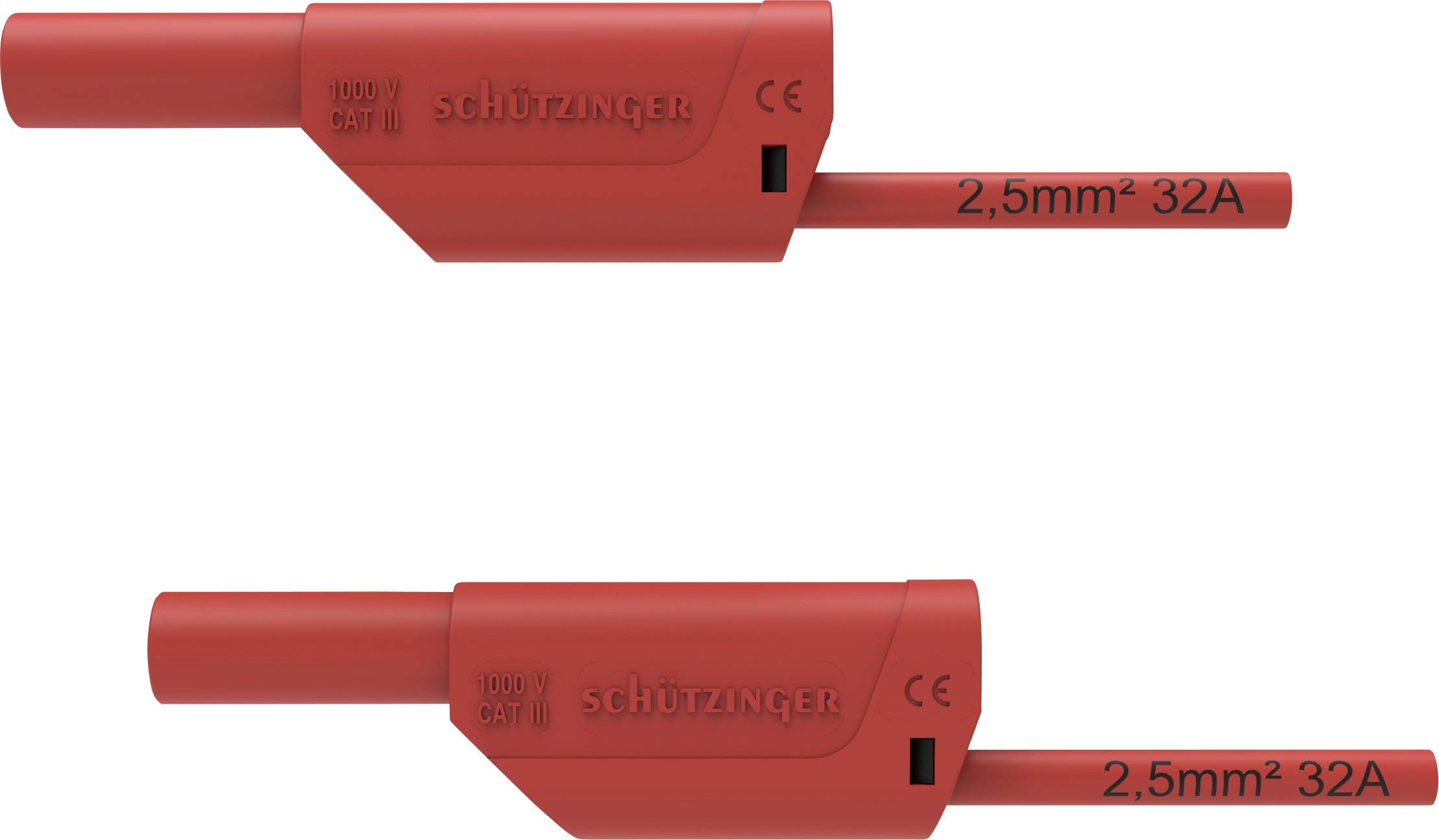 Deux pinces de prélèvement rouges portant l'inscription '2,5mm² 32A', adaptées aux applications électriques ; modèle supérieur et inférieur illustrés.