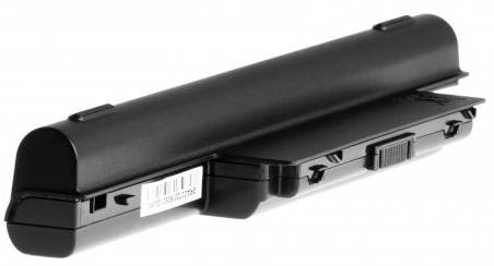 Un accumulateur noir pour ordinateur portable avec code-barres et plusieurs clips de fixation.