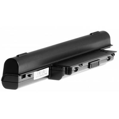 Un accumulateur noir pour ordinateur portable avec code-barres et plusieurs clips de fixation.