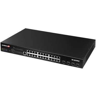 Commutateur réseau avec 24 ports Ethernet et 4 ports SFP pour la connexion d'appareils dans un réseau informatique.