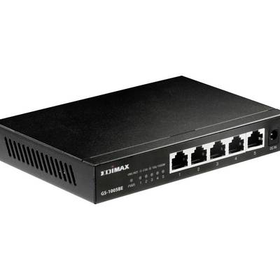 Un commutateur réseau noir avec cinq ports Ethernet, numérotés en blanc de 1 à 5 sur la face avant.