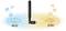 Une antenne radio avec adaptateur USB affiche des fréquences de 2,4 GHz et 5 GHz. Des symboles d'Internet, de jeux vidéo et d'utilisation multimédia entourent l'antenne.