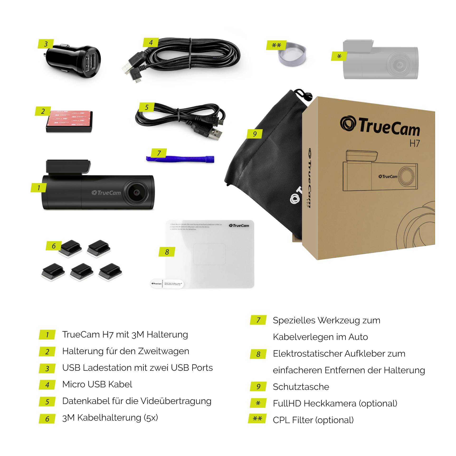 Caméra embarquée + GPS TrueCam H7 Wi-Fi, Démarrage automatique, WDR, GPS avec détection radar, Accéléré, Capteur G, Enre-4