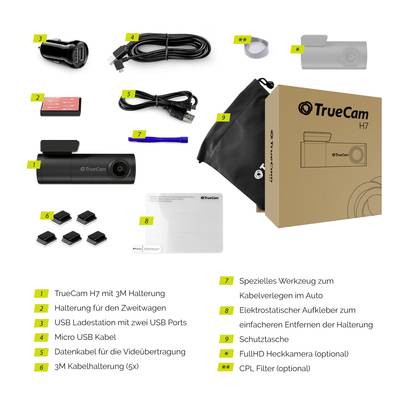 TrueCam H7 Caméra embarquée + GPS Wi-Fi, Démarrage automatique, WDR, GPS avec détection radar, Accéléré, Capteur G, Enre-4
