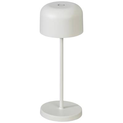 Lampe de table blanche, élancée, dotée d'un abat-jour rond et d'un socle stable. Adaptée au design d'intérieur moderne.