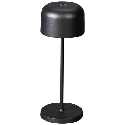 Une lampe de table noire, élancée, avec un abat-jour rond et un pied cylindrique, adaptée au design intérieur moderne.