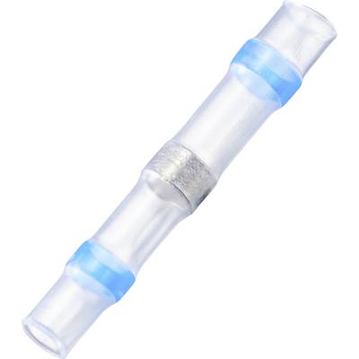 Connexion de câble claire avec des joints d'étanchéité bleus et une connexion métallique au centre. Utilisée pour un raccordement de câble sécurisé.