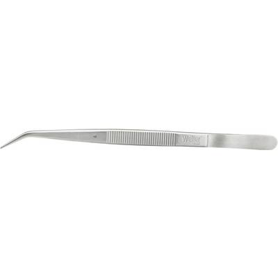 Une pince à épiler métallique à extrémité courbée, souvent utilisée dans les laboratoires ou pour saisir précisément de petits objets.