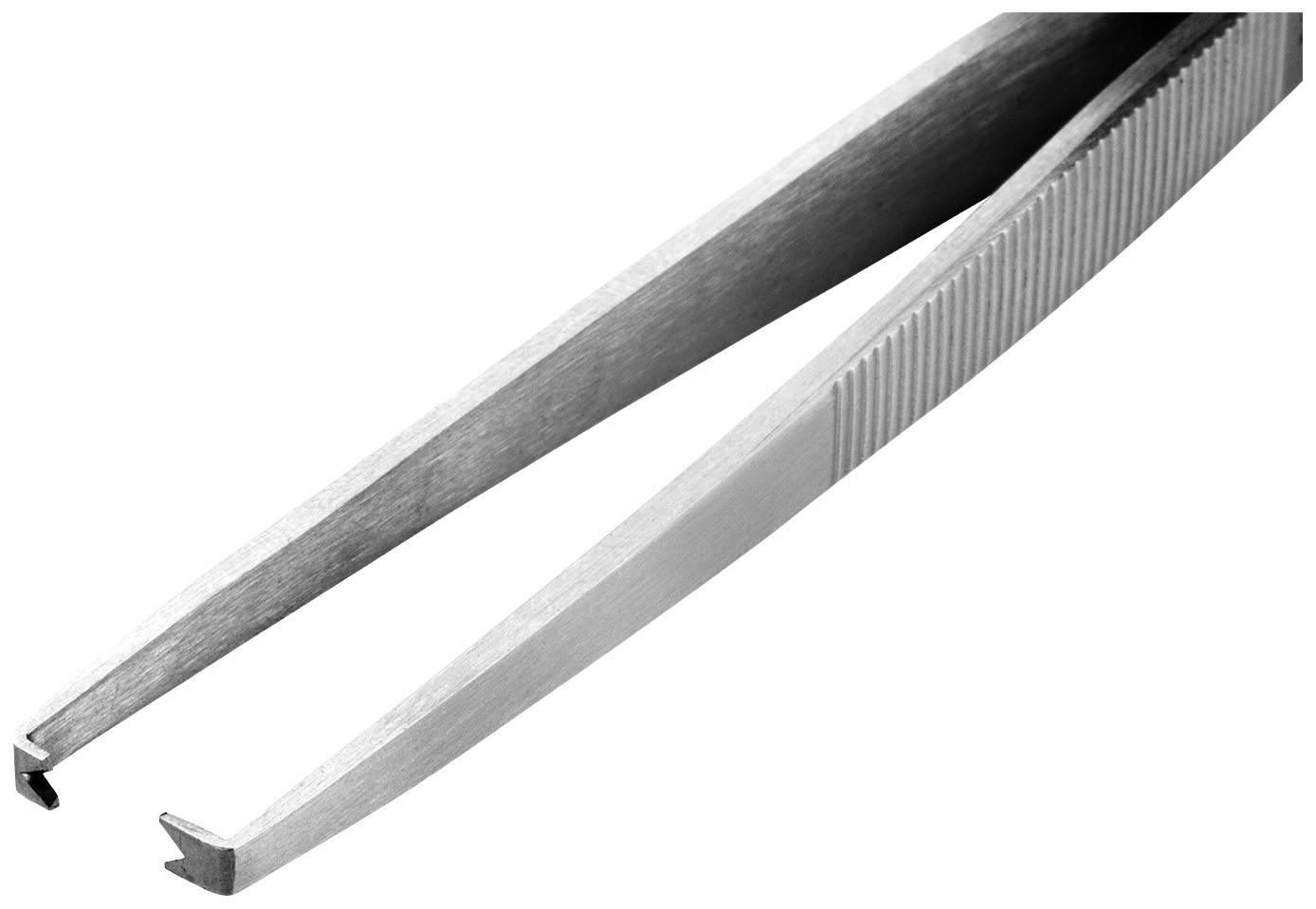 Pince à épiler en métal avec poignée striée, adaptée pour saisir précisément de petits objets.