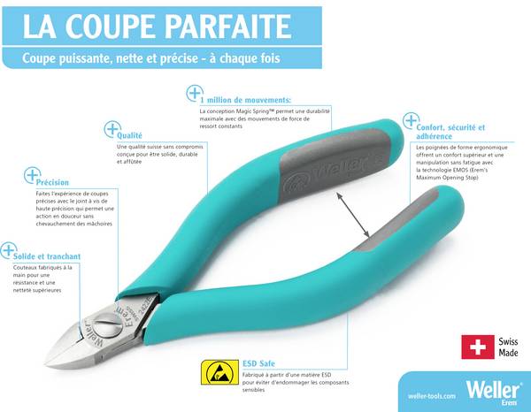 Weller Erem®  512EW antistatique (ESD) Pince coupante diagonale  115 mm