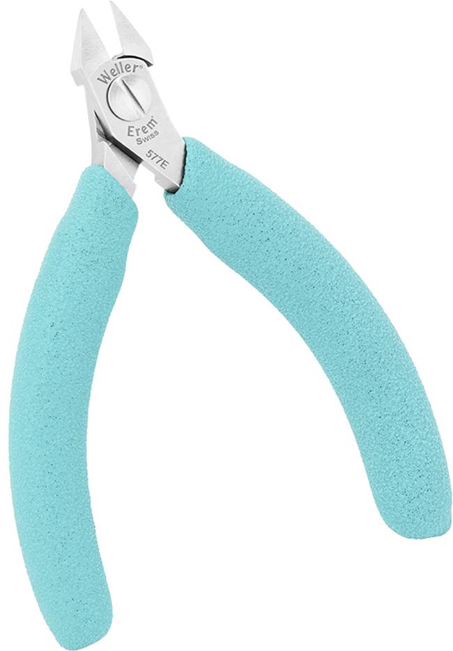 Un coupe-câbles avec des poignées turquoises, adapté pour couper des fils et réaliser des travaux précis en électronique ou en artisanat.