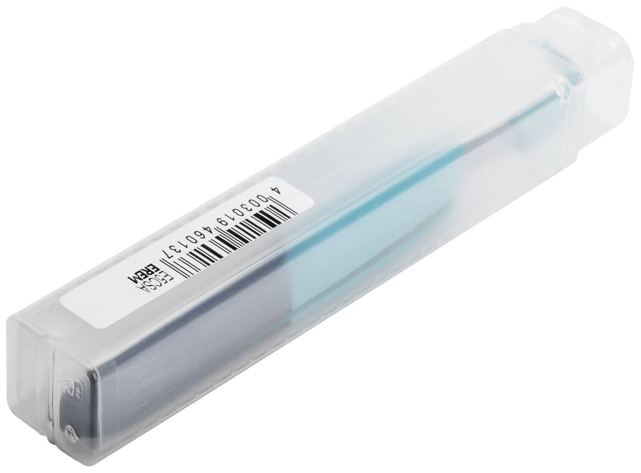 Emballage transparent en plastique contenant un stylo à bille bleu. Étiquette avec code-barres et numéro d'article sur le côté.
